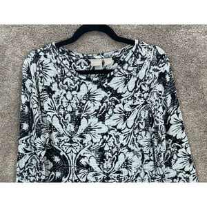 Chicos Top Womens 1 Medium 8-10 Black Floral Zenergy Rayon Tunic Blouse